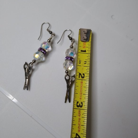 Vintage Glass Bead Metal Scissors Dangle Earrings - Picture 14 of 15